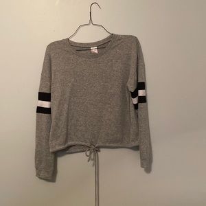 No Boundaries | Grey Crop Top with Striped Sleeves Long Sleeve